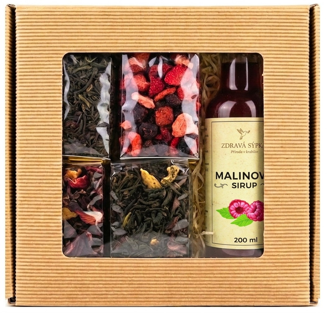 DÁRKOVÝ KOŠ DÁREK SADA 4 VYSOCE KVALITNÍCH ČAJŮ SVAŘÁK + SIRUP