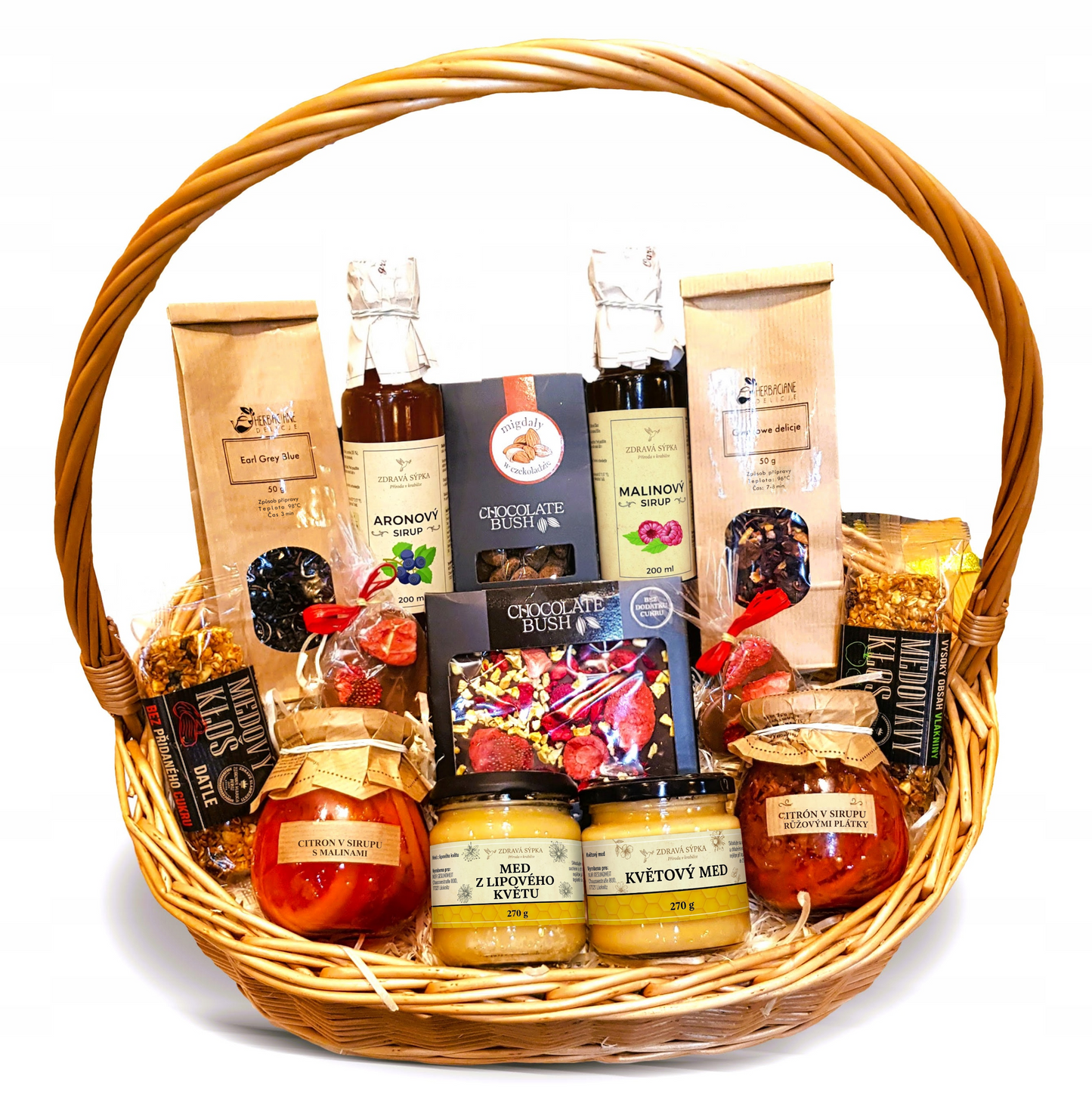 Mega Dárkový koš plný dobrot: Med, čaj, sirupy a luxusní čokoláda