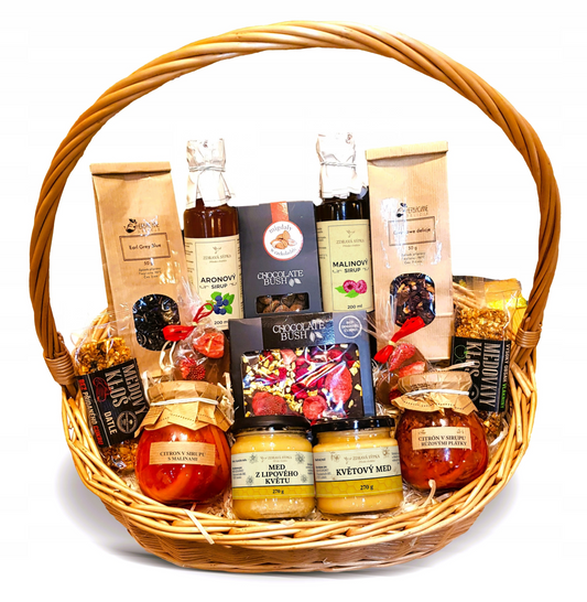 Mega Dárkový koš plný dobrot: Med, čaj, sirupy a luxusní čokoláda