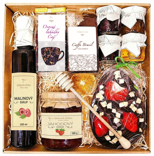 Dárkový koš dárek pozornost čaj med na Velikonoce vejce čokoláda